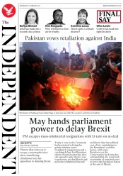 The Independent () Newspaper Front Page for 27 February 2019