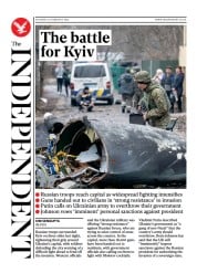 The Independent () Newspaper Front Page for 27 February 2022
