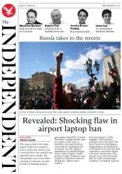 The Independent () Newspaper Front Page for 27 March 2017