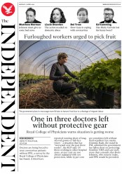 The Independent () Newspaper Front Page for 27 April 2020