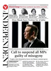 The Independent () Newspaper Front Page for 27 April 2022