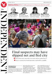The Independent () Newspaper Front Page for 27 May 2017