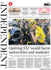 The Independent () Newspaper Front Page for 27 July 2015
