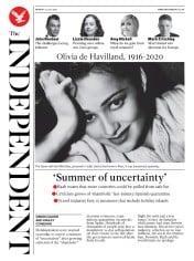 The Independent () Newspaper Front Page for 27 July 2020