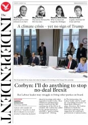 The Independent () Newspaper Front Page for 27 August 2019