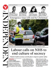 The Independent () Newspaper Front Page for 27 September 2021
