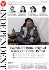 The Independent () Newspaper Front Page for 28 October 2019