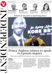 The Independent () Newspaper Front Page for 28 January 2020