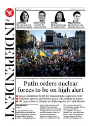 The Independent () Newspaper Front Page for 28 February 2022