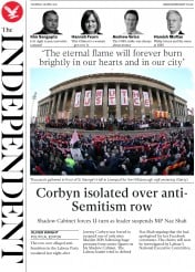The Independent () Newspaper Front Page for 28 April 2016
