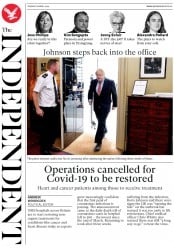 The Independent () Newspaper Front Page for 28 April 2020