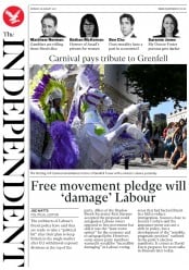 The Independent () Newspaper Front Page for 28 August 2017