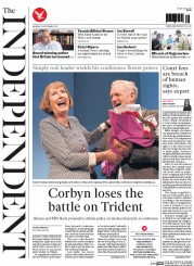 The Independent () Newspaper Front Page for 28 September 2015