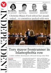 The Independent () Newspaper Front Page for 28 September 2018