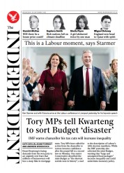 The Independent () Newspaper Front Page for 28 September 2022