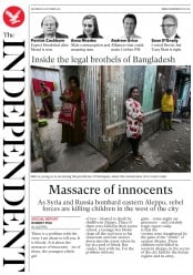 The Independent () Newspaper Front Page for 29 October 2016
