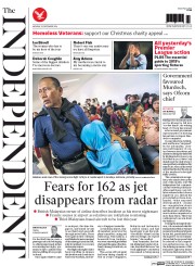 The Independent () Newspaper Front Page for 29 December 2014