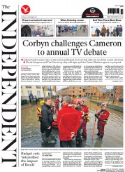 The Independent () Newspaper Front Page for 29 December 2015