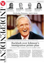The Independent () Newspaper Front Page for 29 January 2020