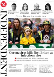 The Independent () Newspaper Front Page for 29 February 2020