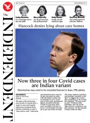 The Independent () Newspaper Front Page for 29 May 2021