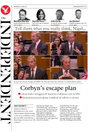 The Independent () Newspaper Front Page for 29 June 2016
