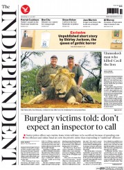 The Independent () Newspaper Front Page for 29 July 2015