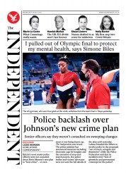 The Independent () Newspaper Front Page for 29 July 2021