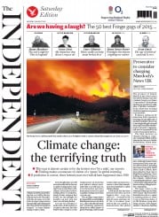 The Independent () Newspaper Front Page for 29 August 2015