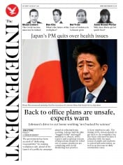 The Independent () Newspaper Front Page for 29 August 2020