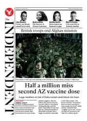 The Independent () Newspaper Front Page for 29 August 2021