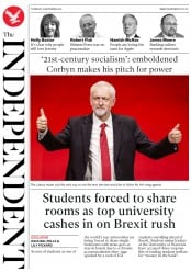 The Independent () Newspaper Front Page for 29 September 2016