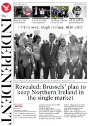 The Independent () Newspaper Front Page for 29 September 2017