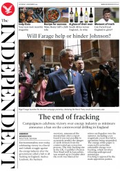 The Independent () Newspaper Front Page for 2 November 2019