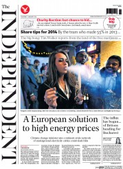 The Independent () Newspaper Front Page for 2 January 2014