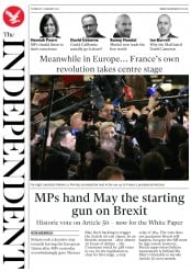 The Independent () Newspaper Front Page for 2 February 2017