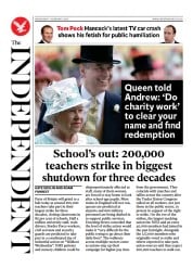 The Independent () Newspaper Front Page for 2 February 2023