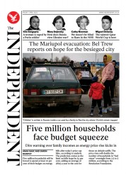 The Independent () Newspaper Front Page for 2 April 2022