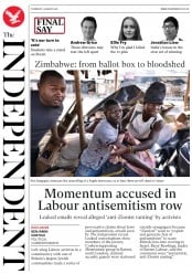 The Independent () Newspaper Front Page for 2 August 2018
