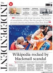 The Independent () Newspaper Front Page for 2 September 2015