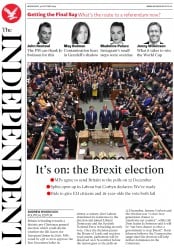 The Independent () Newspaper Front Page for 30 October 2019