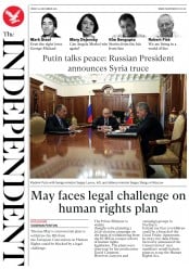 The Independent () Newspaper Front Page for 30 December 2016