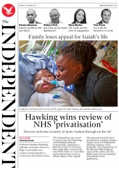 The Independent () Newspaper Front Page for 30 January 2018