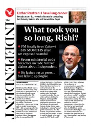 The Independent () Newspaper Front Page for 30 January 2023