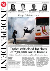 The Independent () Newspaper Front Page for 31 January 2018