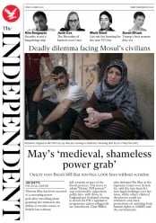 The Independent () Newspaper Front Page for 31 March 2017