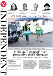 The Independent () Newspaper Front Page for 31 March 2020