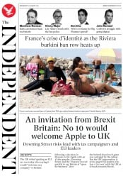 The Independent () Newspaper Front Page for 31 August 2016