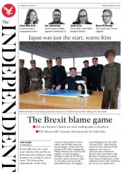 The Independent () Newspaper Front Page for 31 August 2017