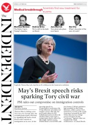 The Independent () Newspaper Front Page for 3 October 2016